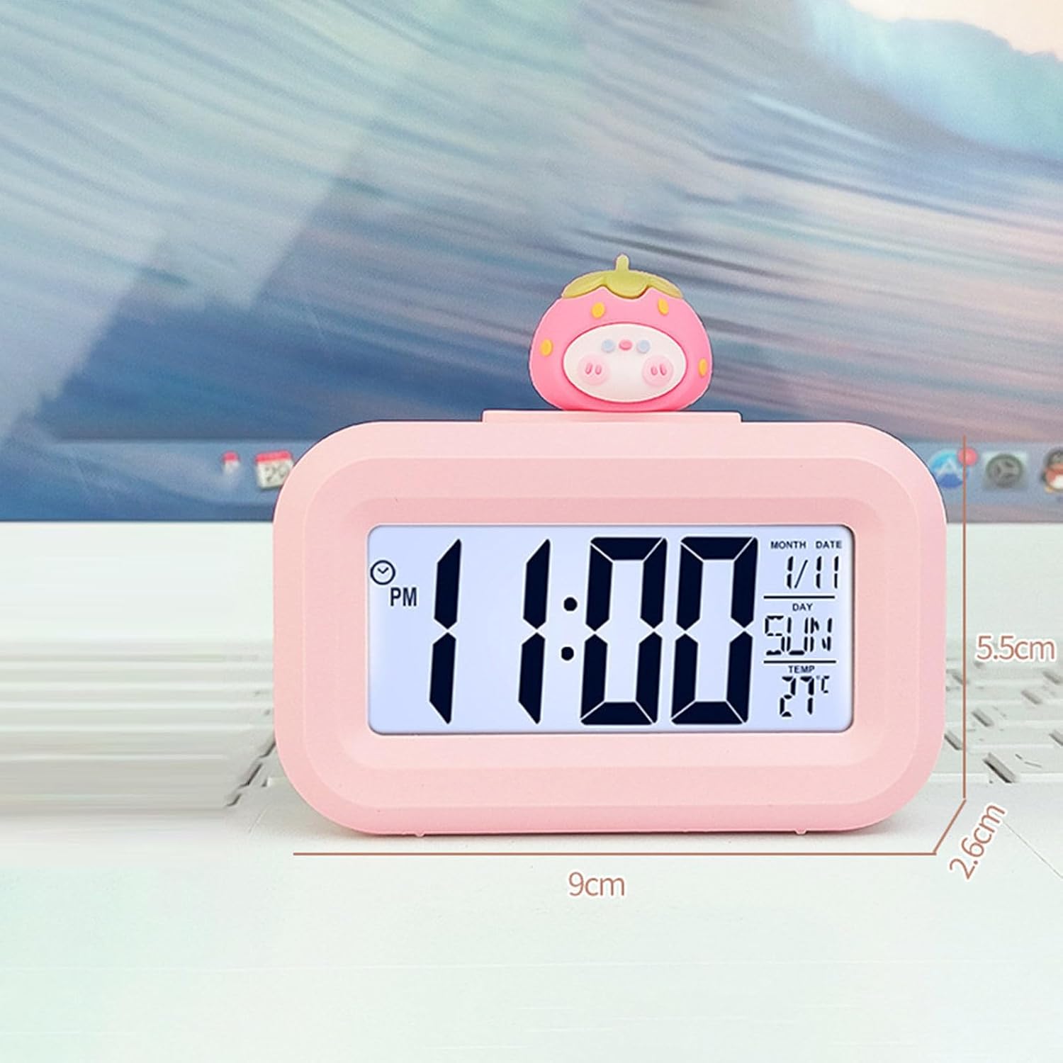 Pink Strawberry Design Alarm Clock with Backlight and Power Saving