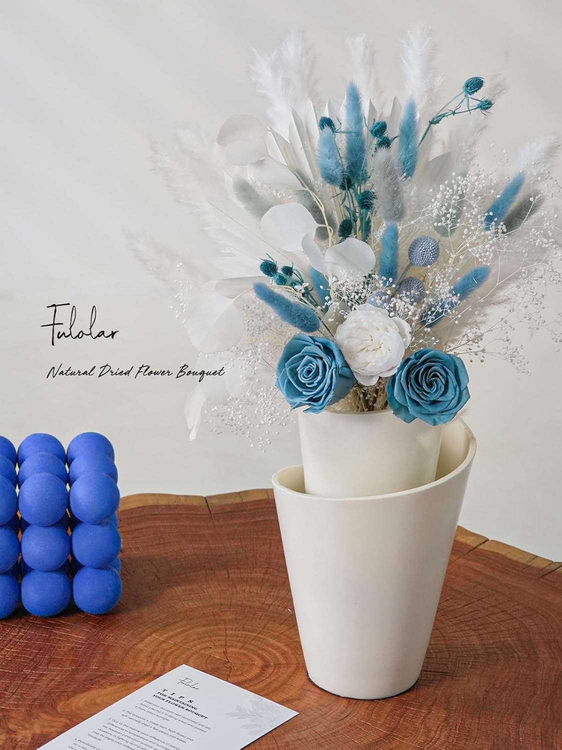 Fulolar Natural Dried Flower Bouquet Boho Blue
