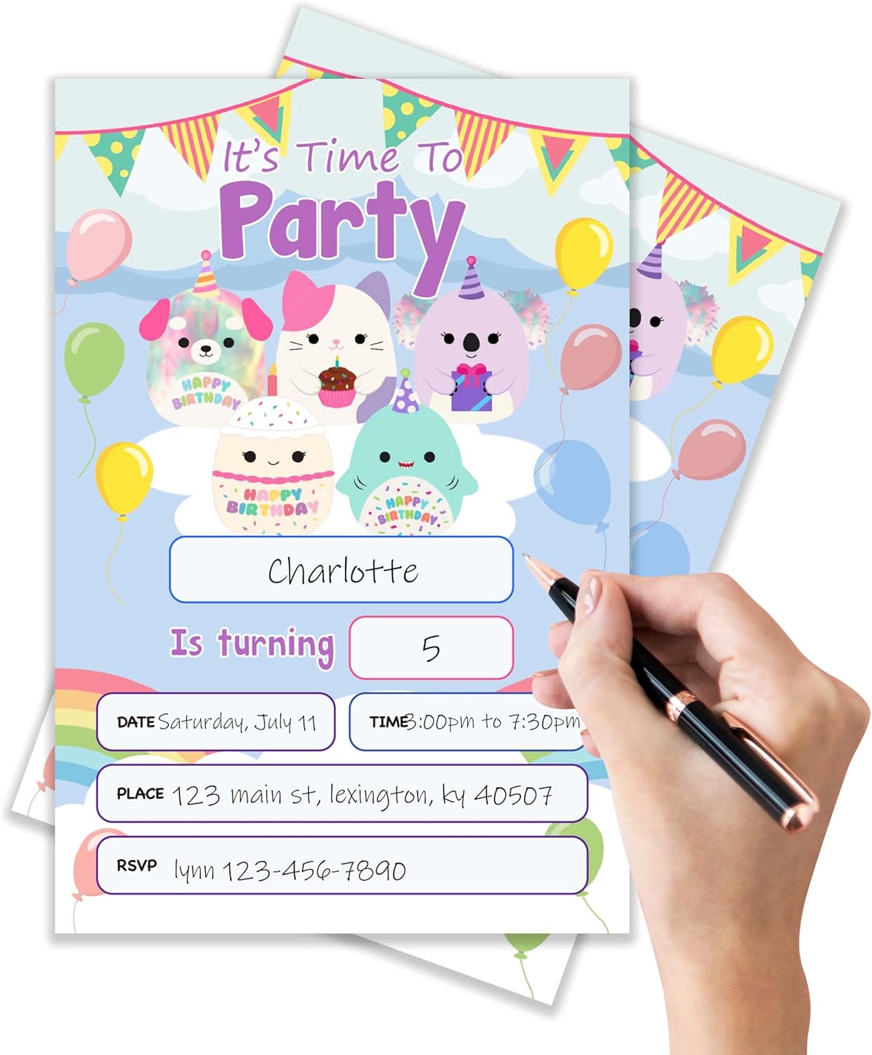 Squish Birthday Invitation Cards with Envelopes Pack of 20 4x6 1