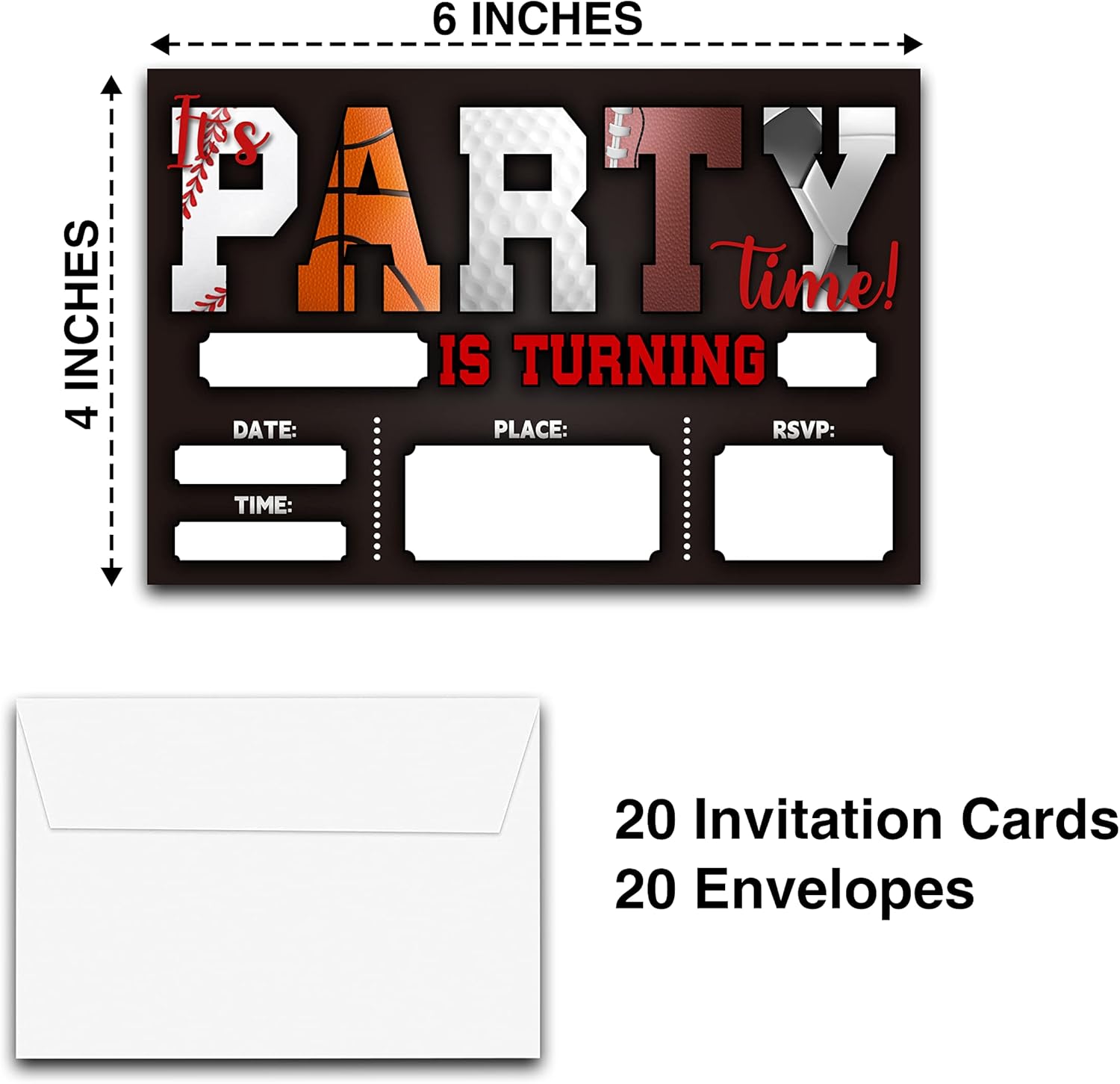 DETIHO 4x6 Sports Birthday Party Invitations 20 Sets