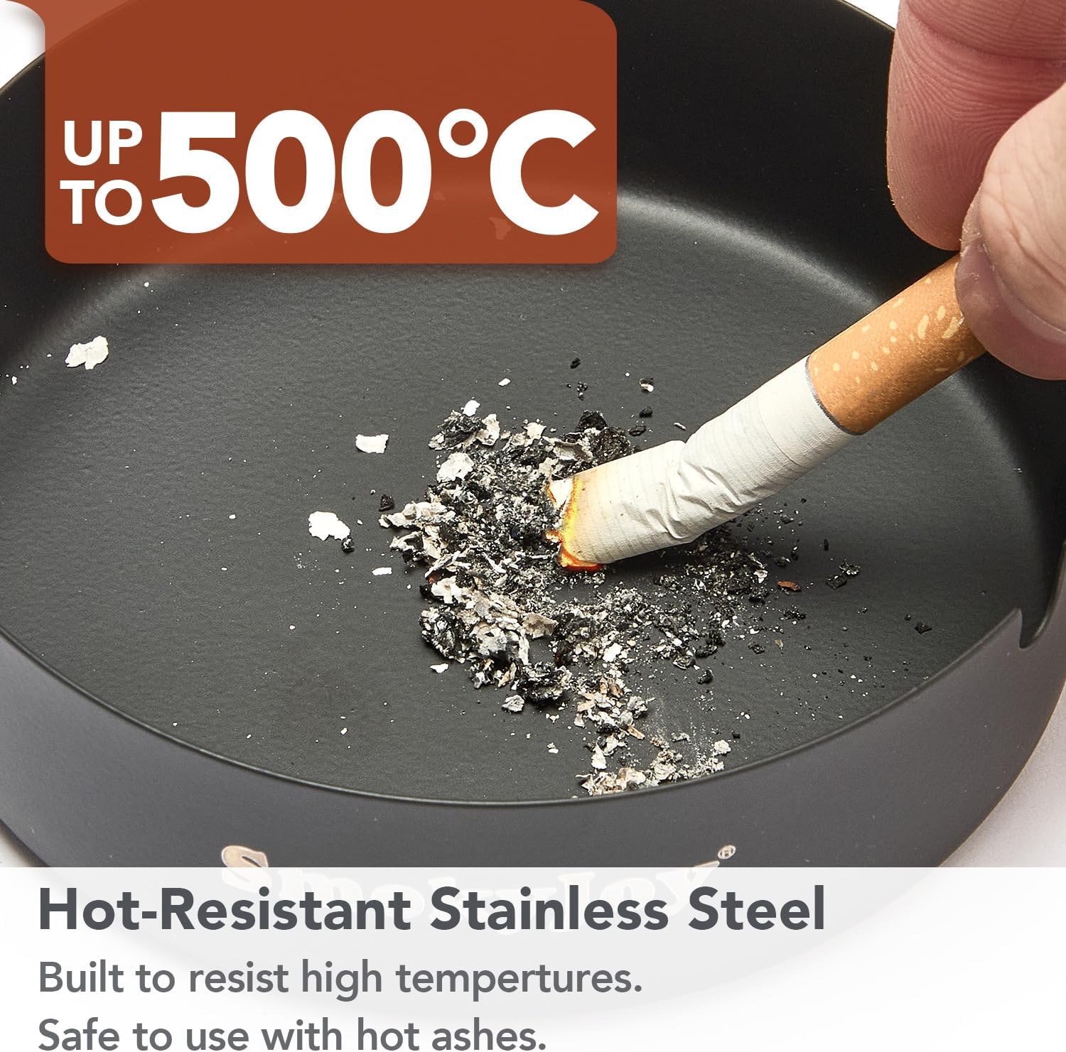 SmokyJoy Windproof Ashtray 2 Pack Black Stainless Steel