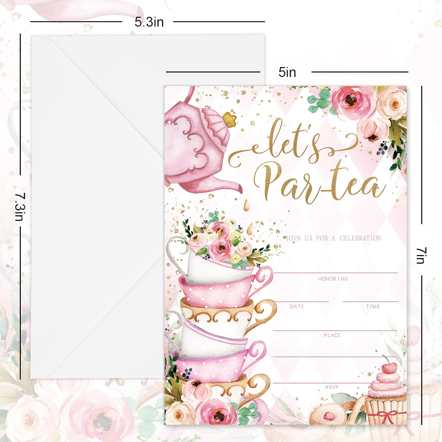 Whaline 25 Pack Tea Party Invitations 5x7 Inch
