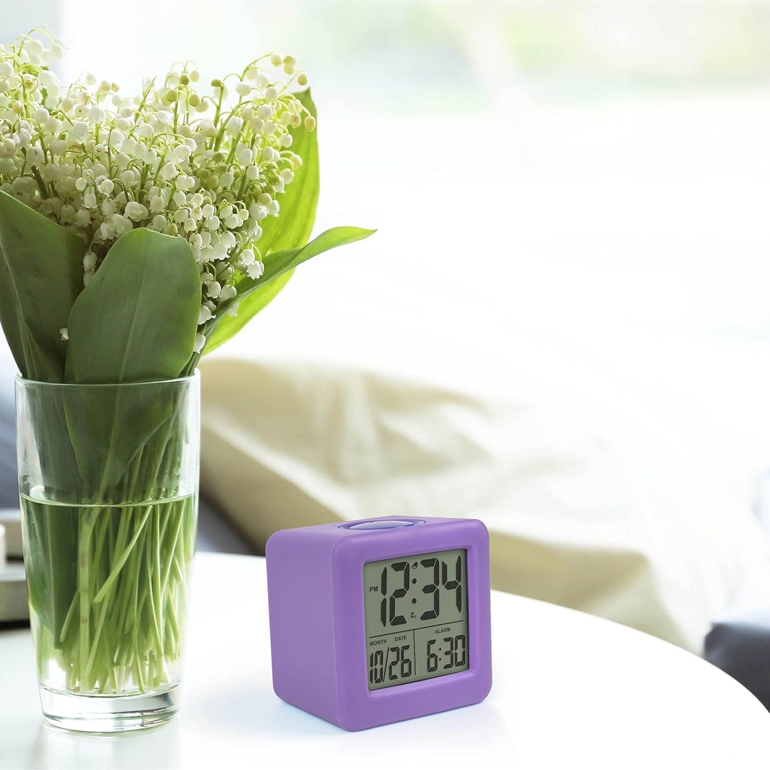 Equity 73004 Purple Soft Cube LCD Alarm Clock with Smart Light 1