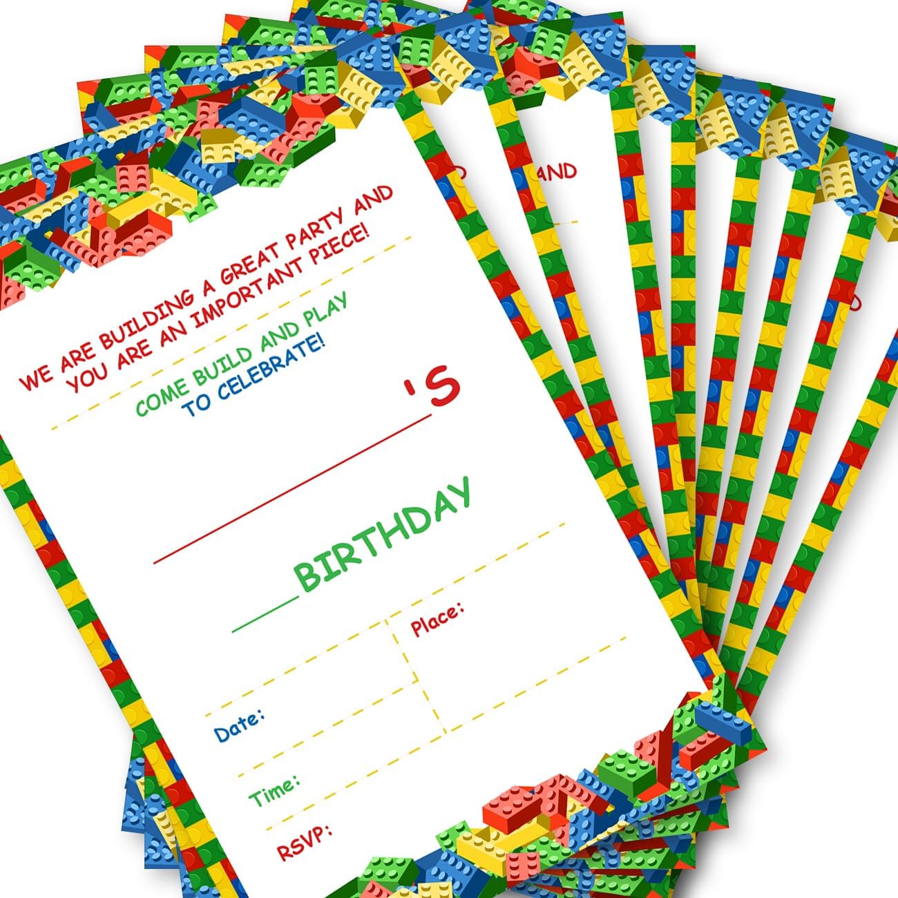 Soiceu Building Blocks Birthday Invitations Set of 20
