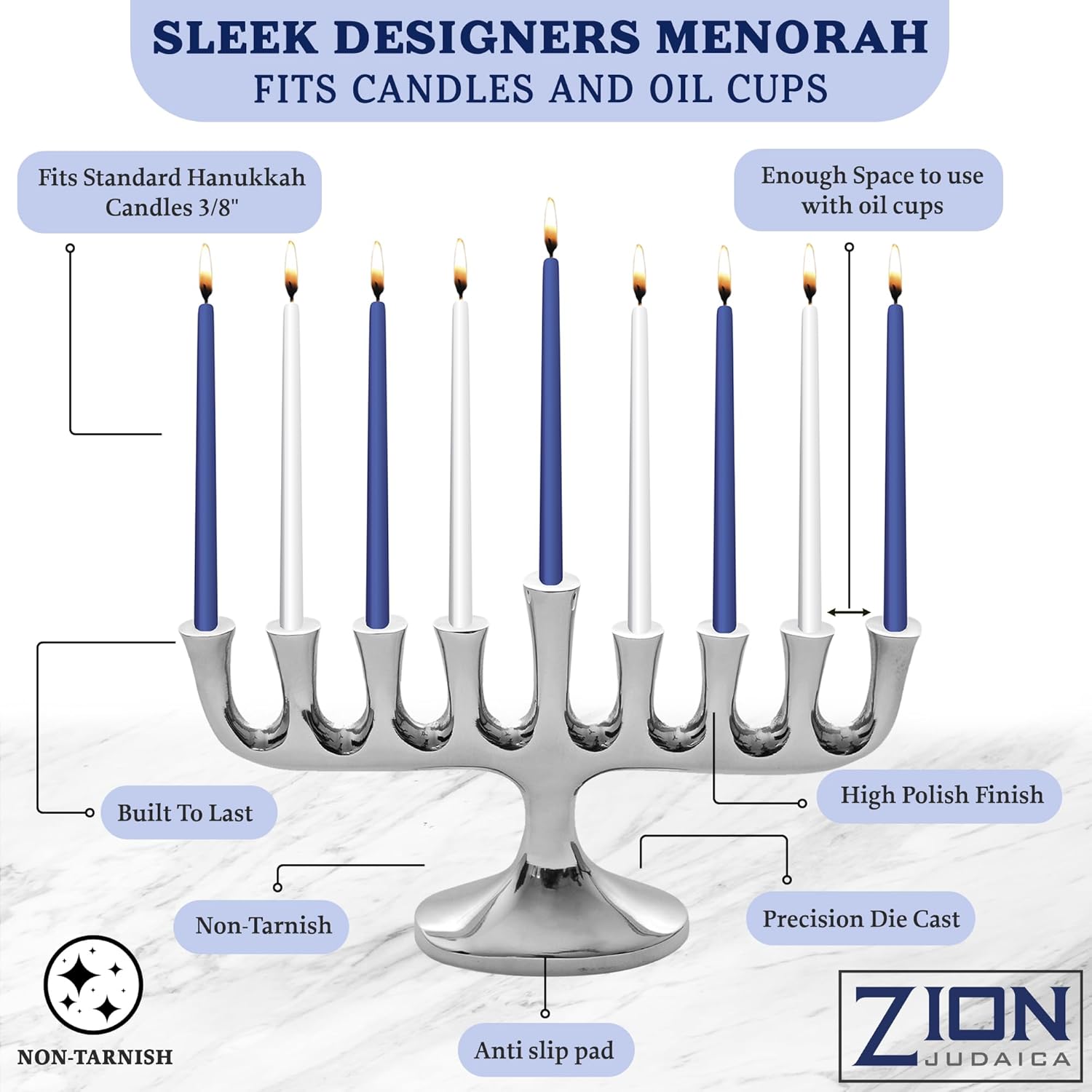 Stunning Sleek Designers Menorah with Candle Set