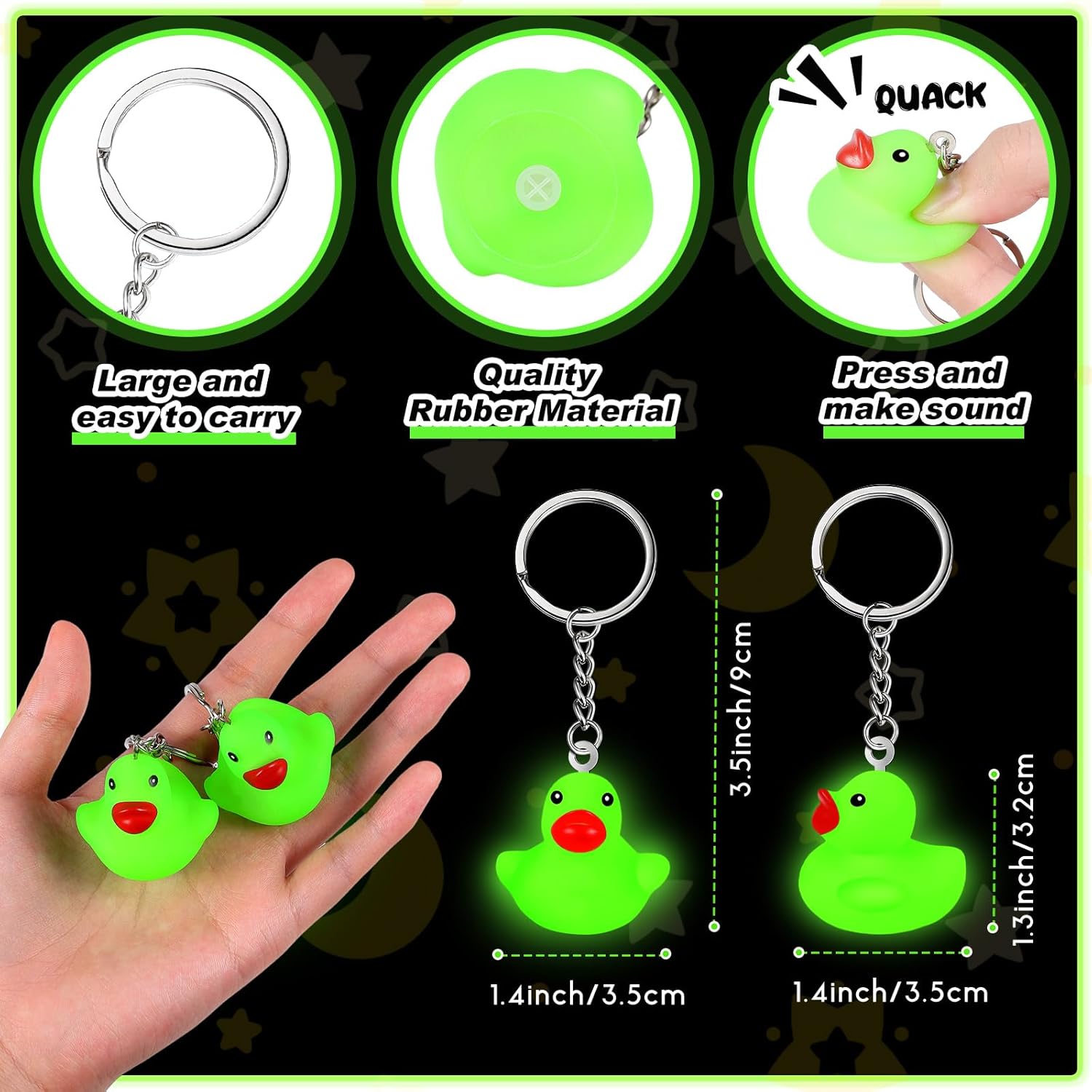 Deekin 120 Pcs Glow in the Dark Rubber Duck Keychain Pack