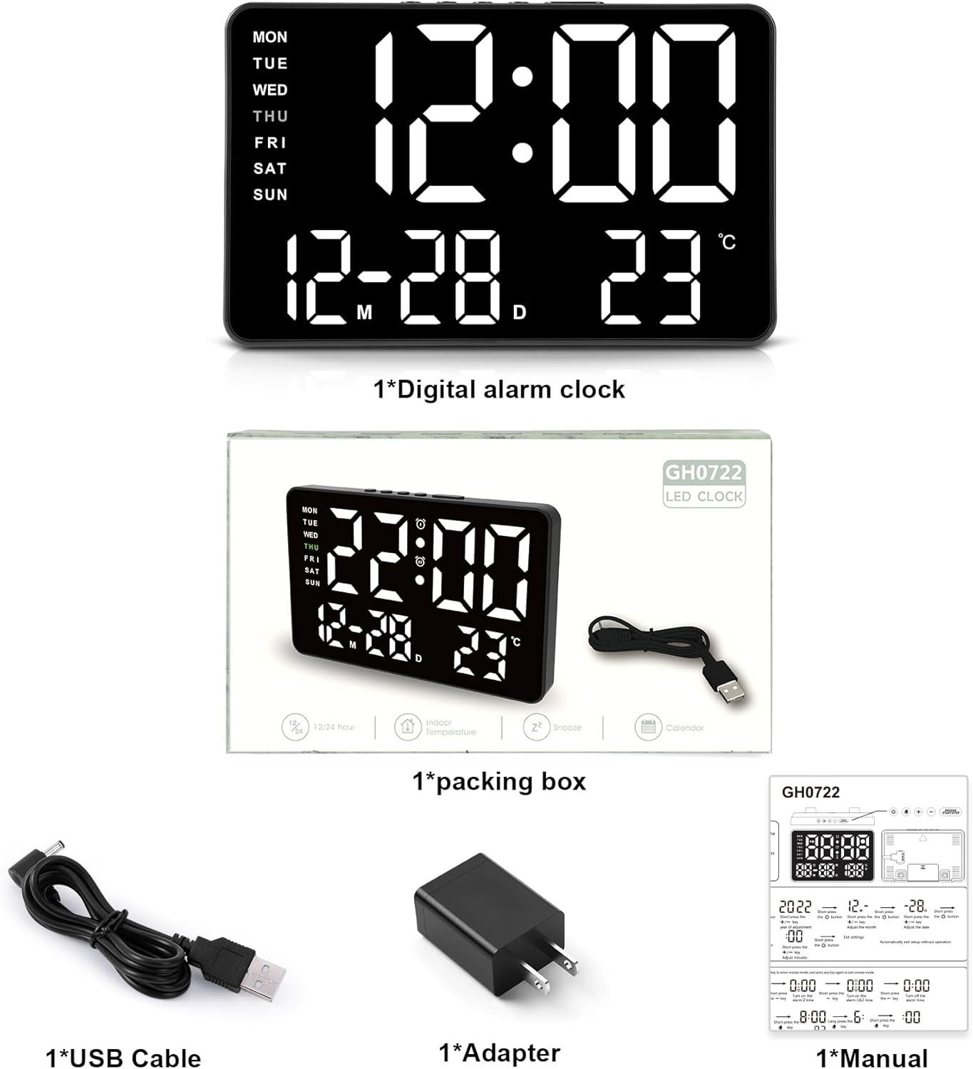 Amgico Digital Clock with Dual Alarms and Snooze