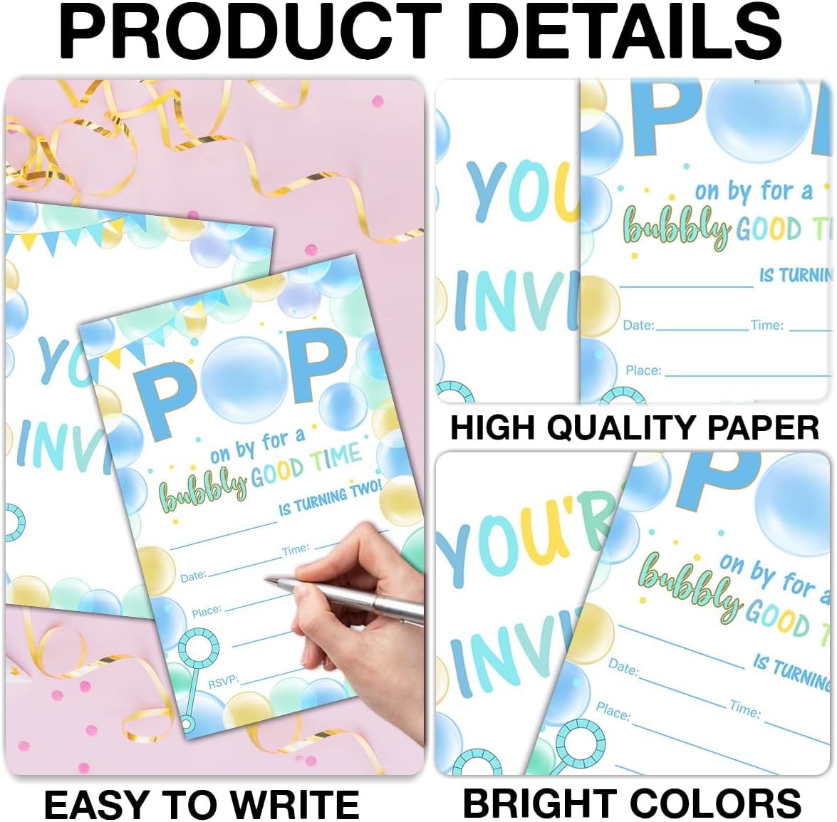 Bubble Party Birthday Invitations with Envelopes Set of 20