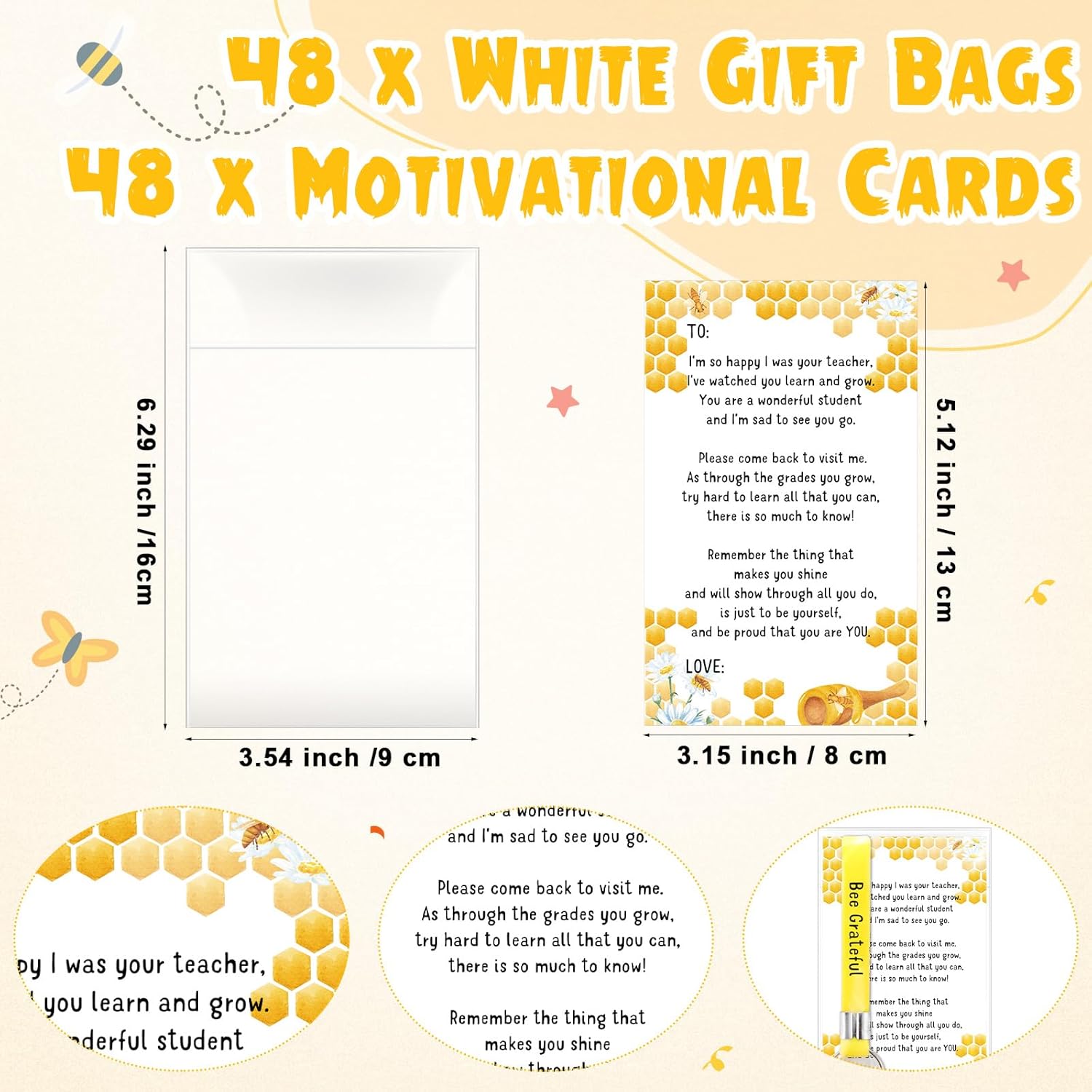 Back to School Gifts for Students from Teacher Inspirational Bee Keychain Cards