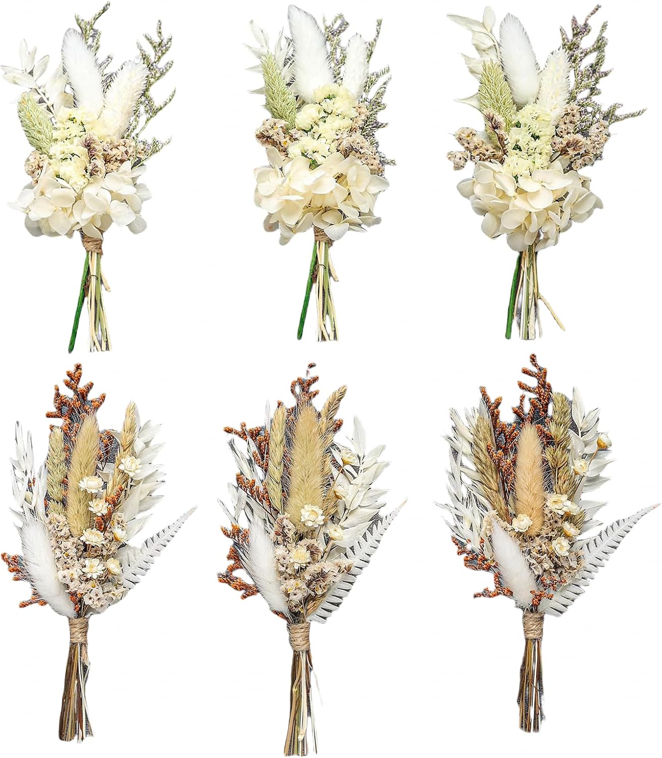 Mini Dried Flower Bouquet Set 6 Pcs White