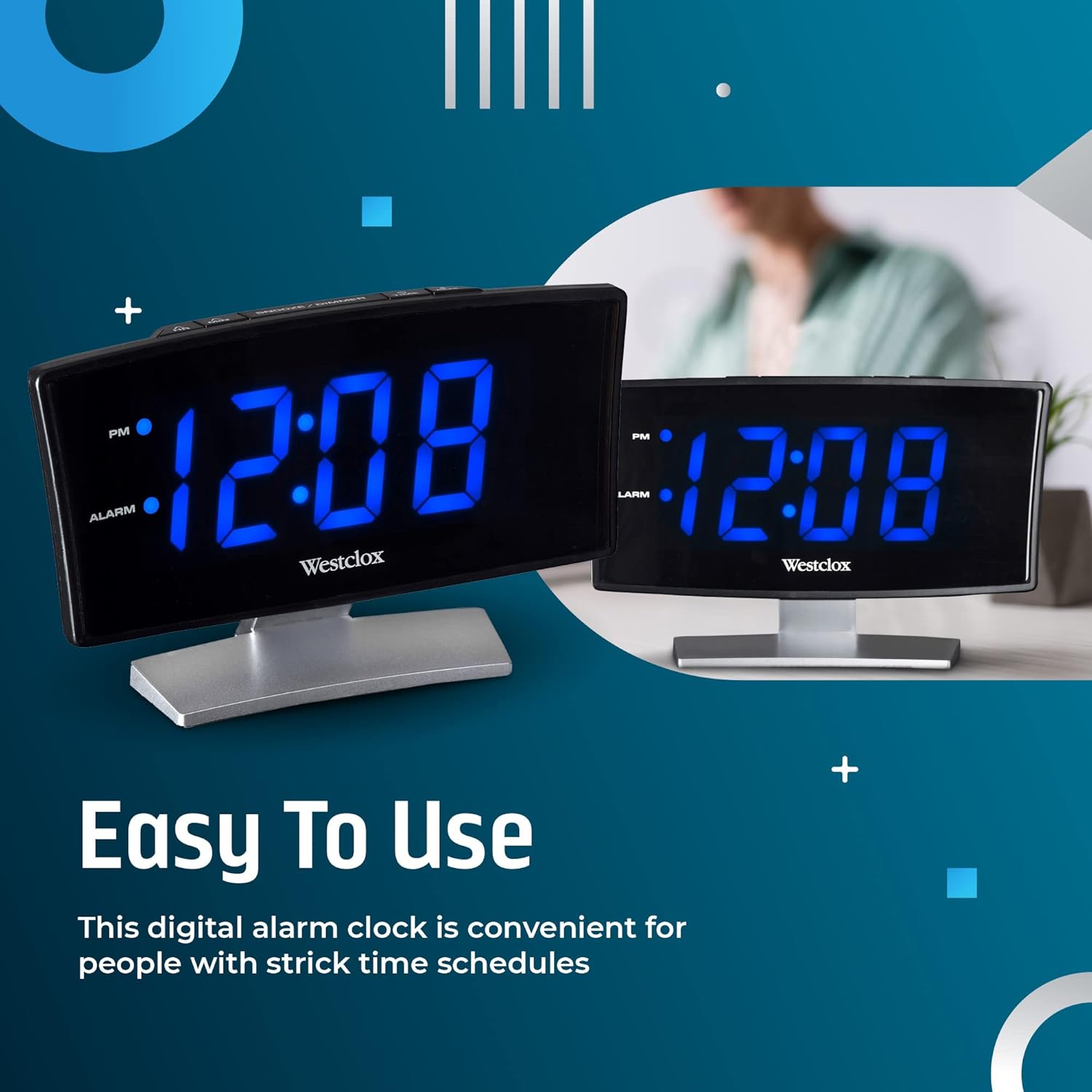 Westclox 18 Inch Curved LED Digital Alarm Clock Blue