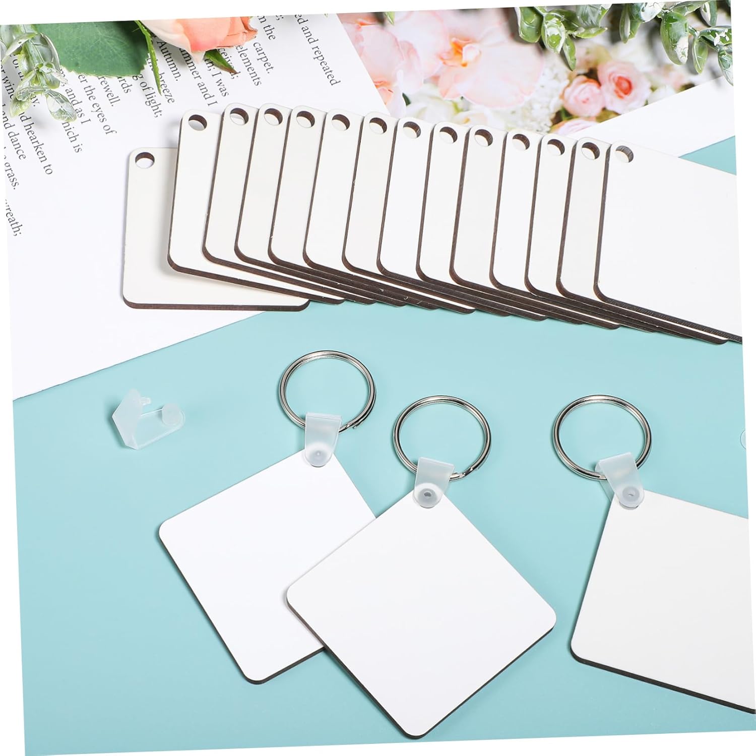 NUOBESTY 40Pcs Blank Keyrings Double Sided Keychains