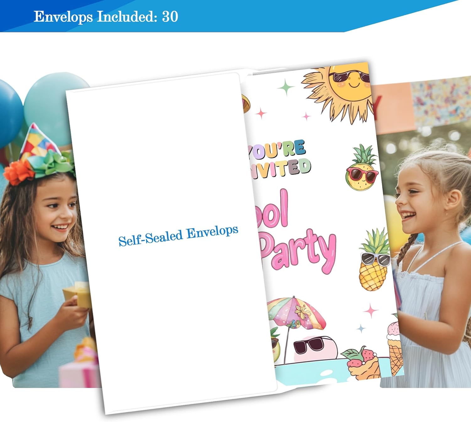 Fablus Pool Party Invitations 4x6 Inches 30 Sets with Envelopes