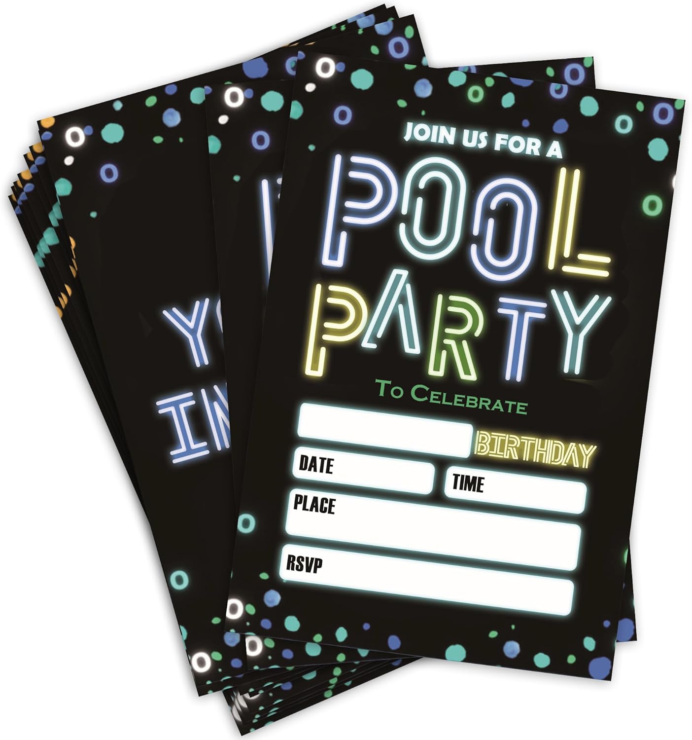 Neon Birthday Invitations 20 Pieces with Envelopes
