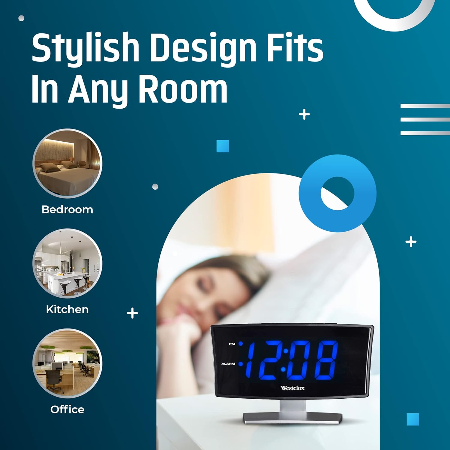 Westclox 18 Inch Curved LED Digital Alarm Clock Blue