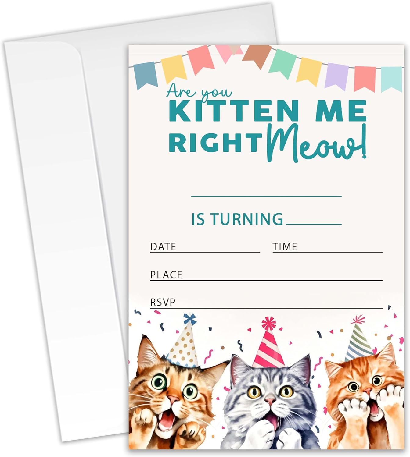 Kitten Me Right Meow Birthday Invitations 20pcs 4x6