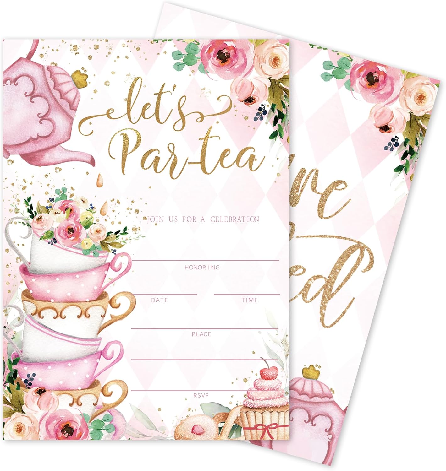 Whaline 25 Pack Tea Party Invitations 5x7 Inch