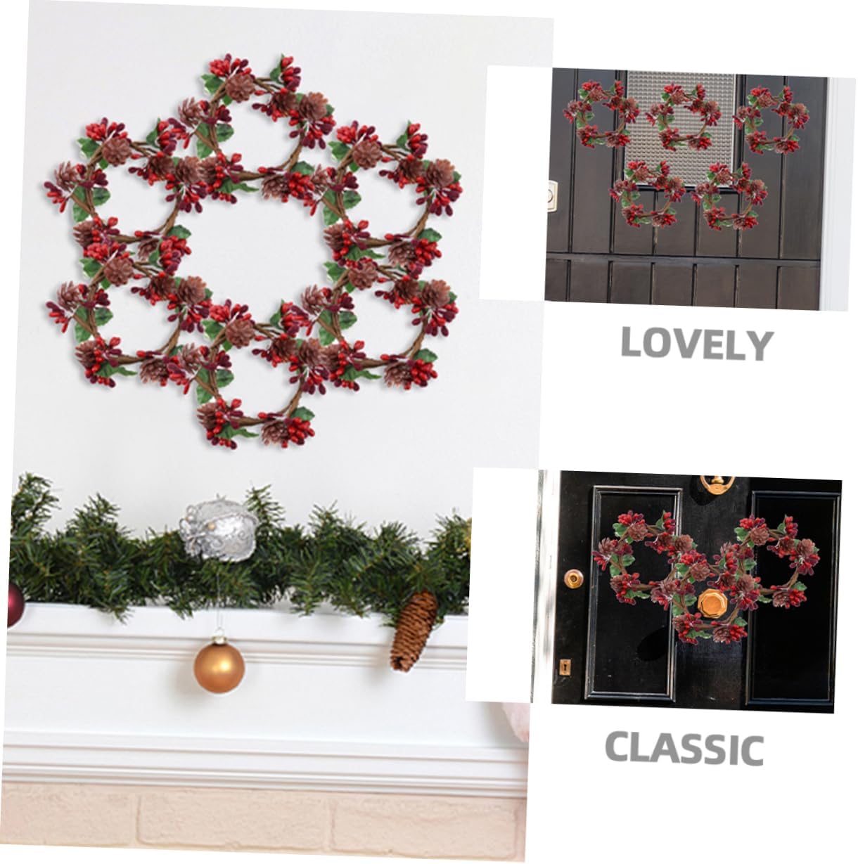 4pcs Christmas Candle Pine Cones and Berries Holiday Decor Set