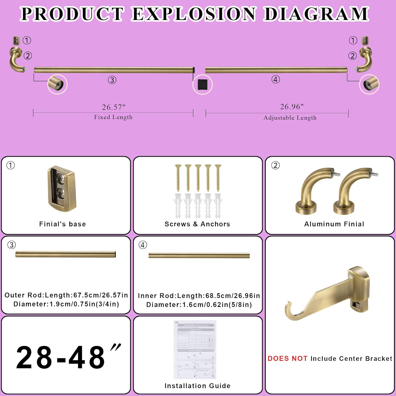 Antique Bronze Disc Curtain Rods 28-48 Inches