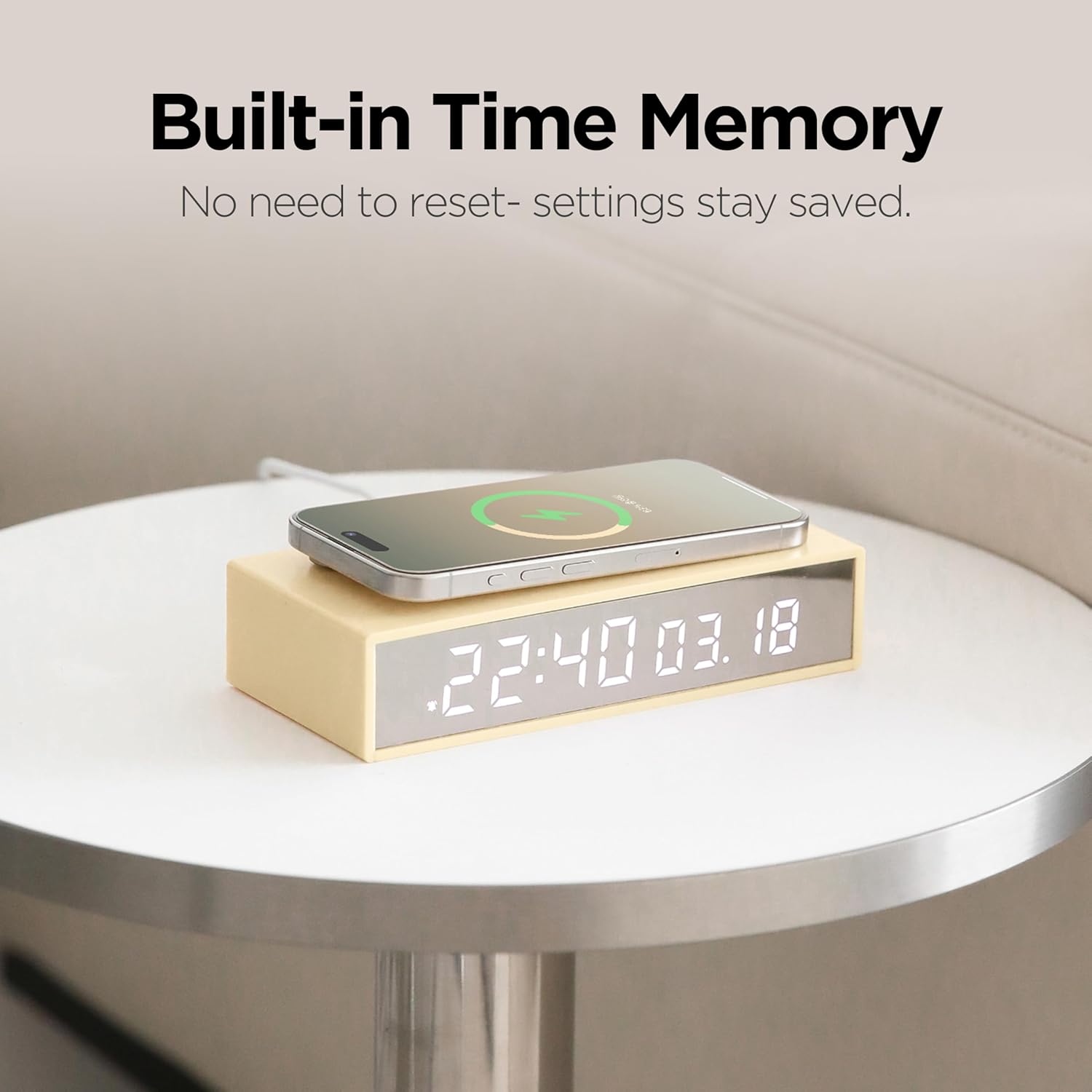 Mooas 15W Slim Edge Mirror Wireless Charging Clock Black