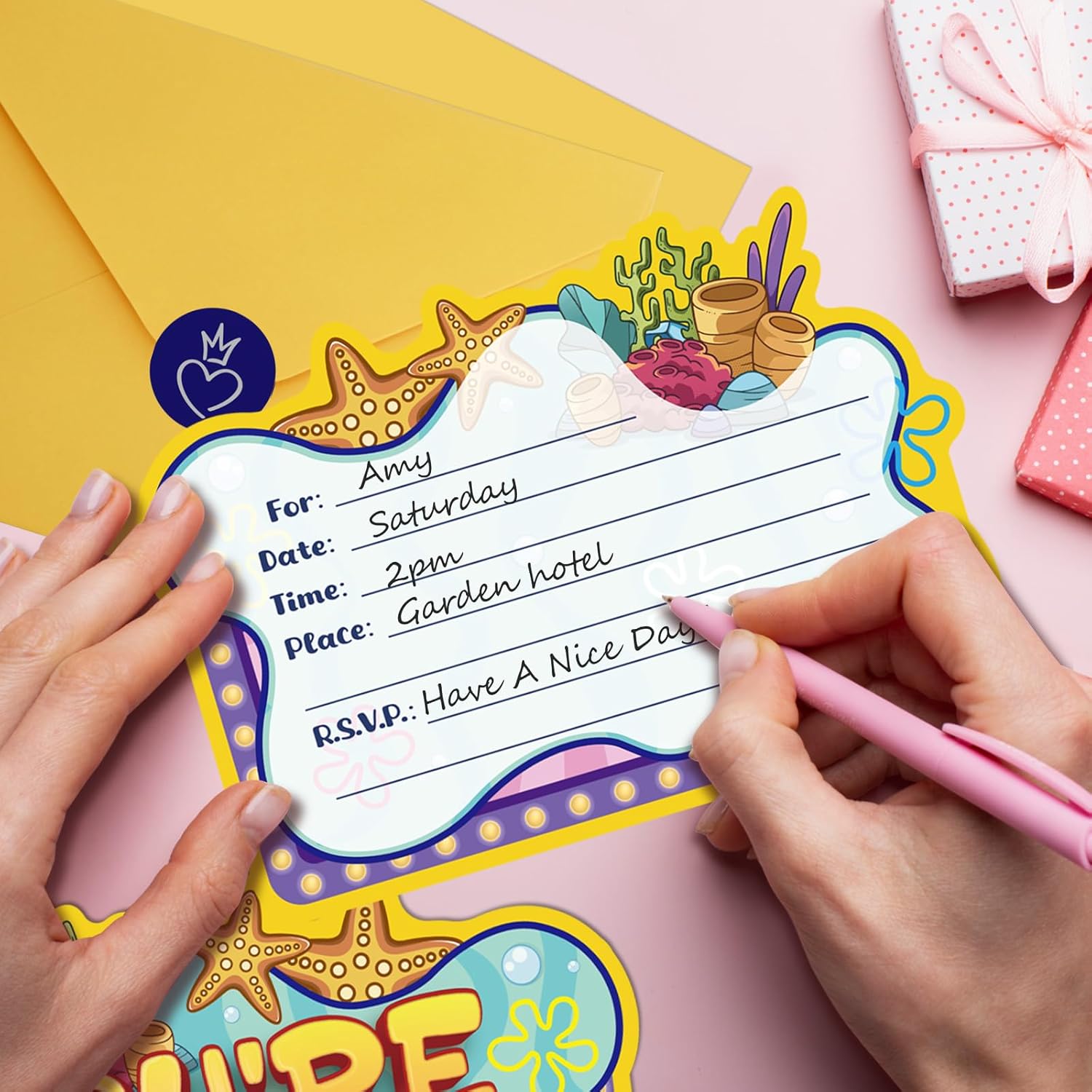 Yellow Birthday Invitations with Sticker Labels 20Pcs Set
