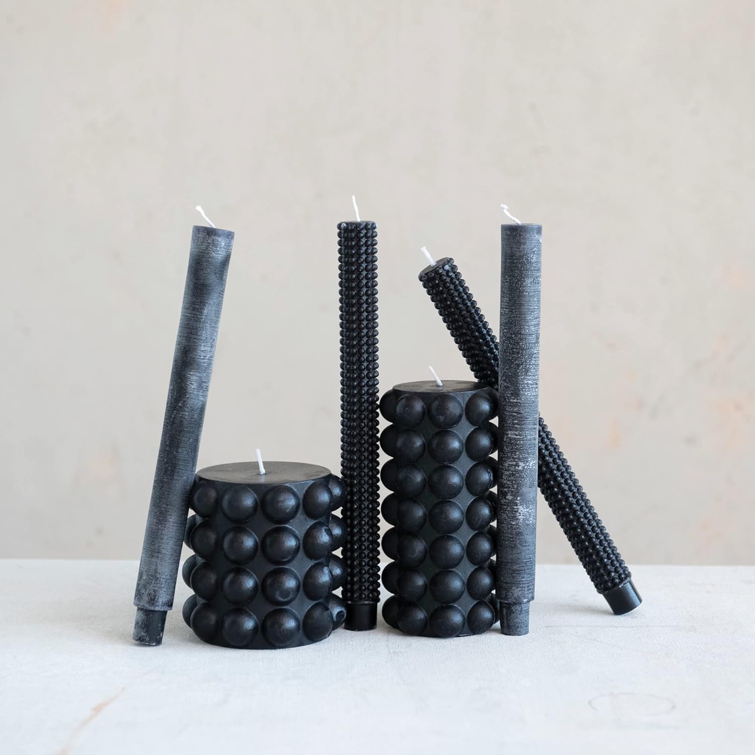 Creative Co-Op Unscented Hobnail Black Pillar Candle