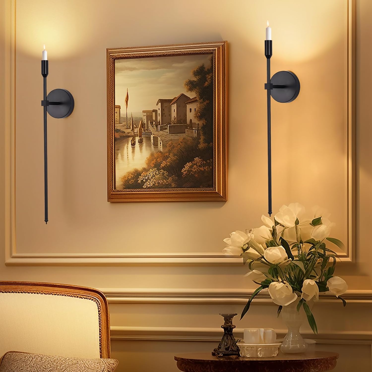 Black Candle Sconces Wall Holder Set of 2