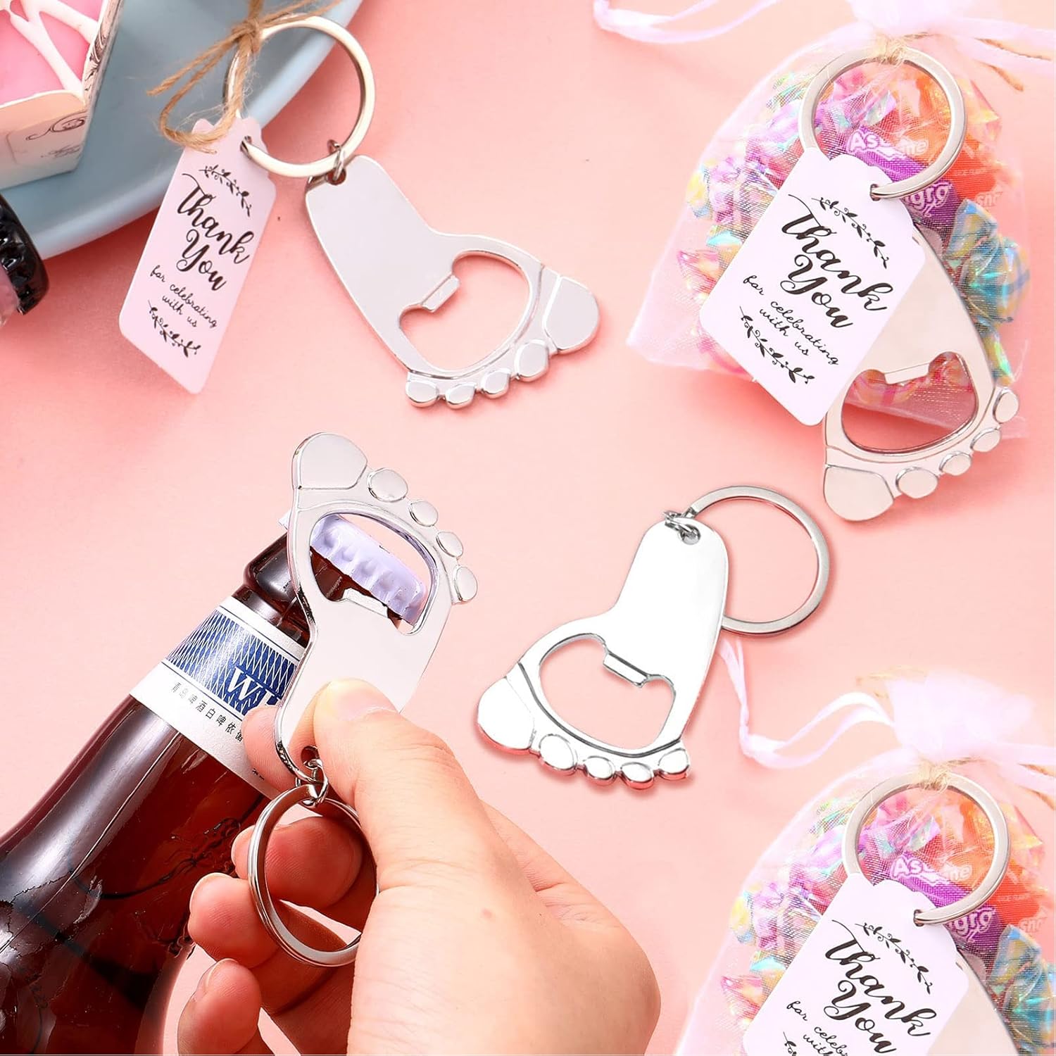 24Pcs Baby Footprint Keychain Bottle Opener