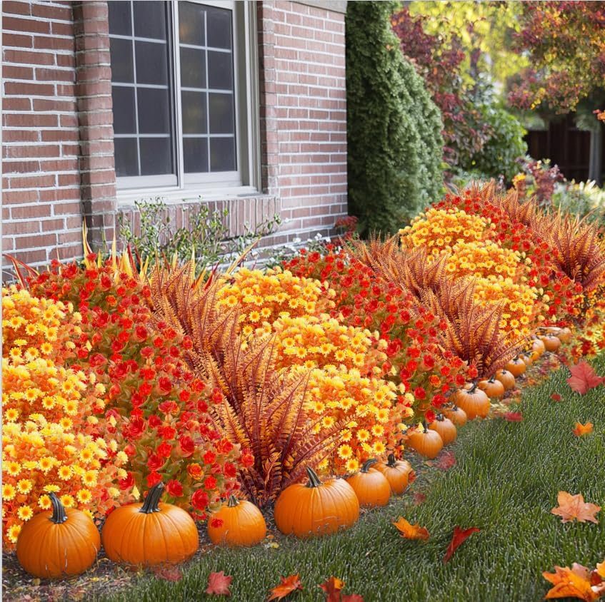 20 Bundles Artificial Fall Flowers for Outdoor Decorations