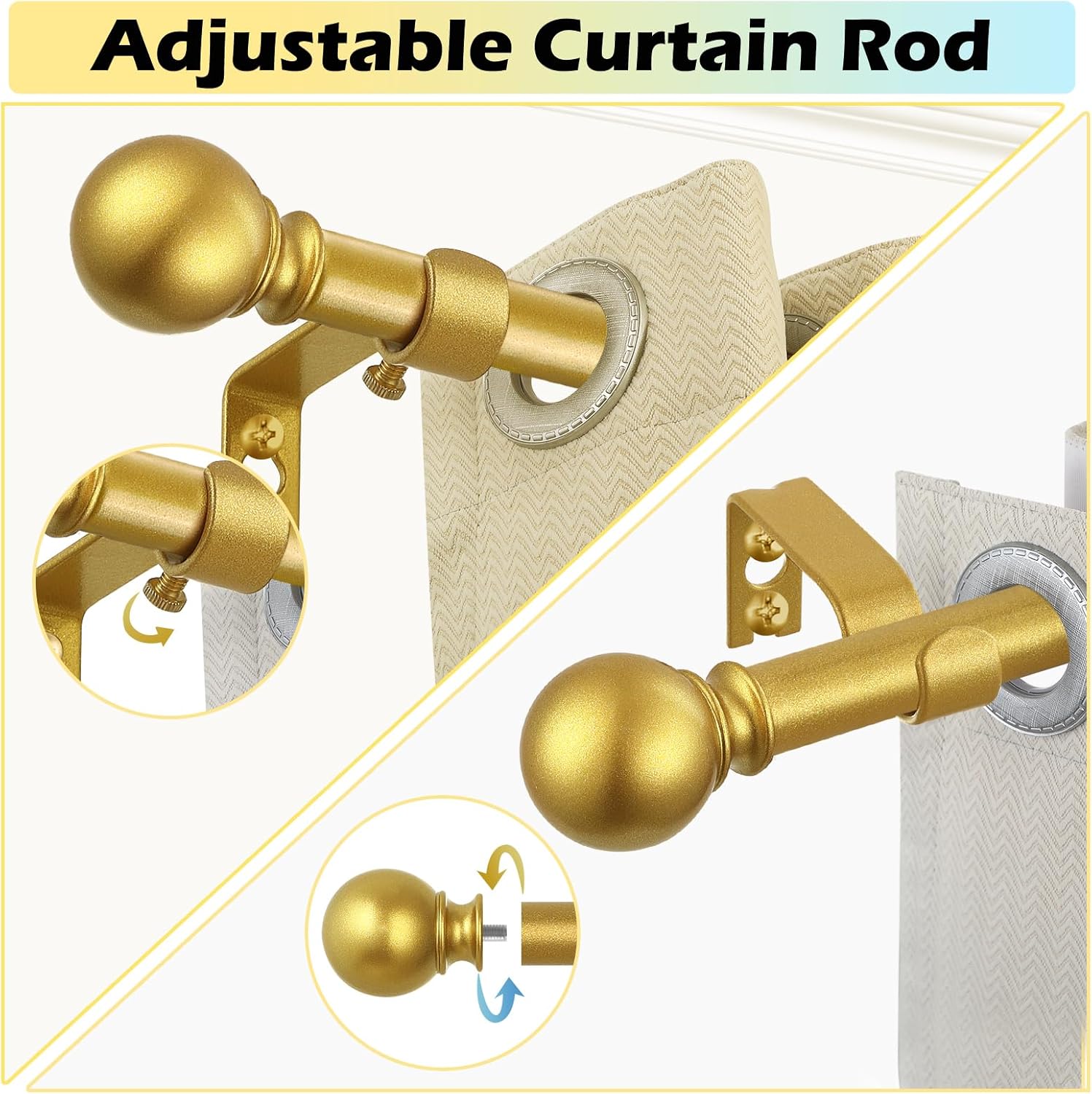 Gold Curtain Rods 18-45 Set with Finials and Brackets