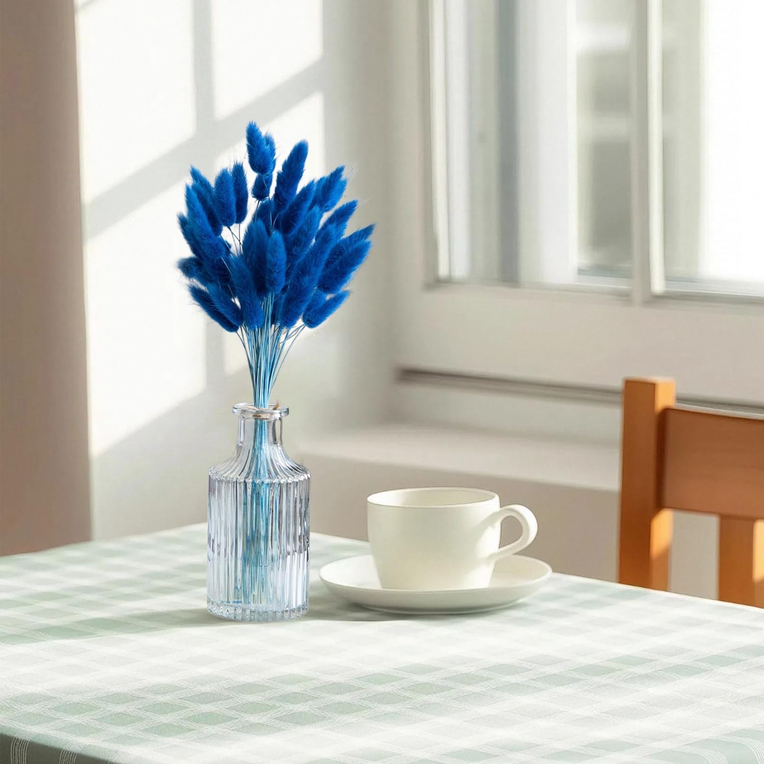 60PCS Blue Dried Bunny Tail Grass for Home Decor