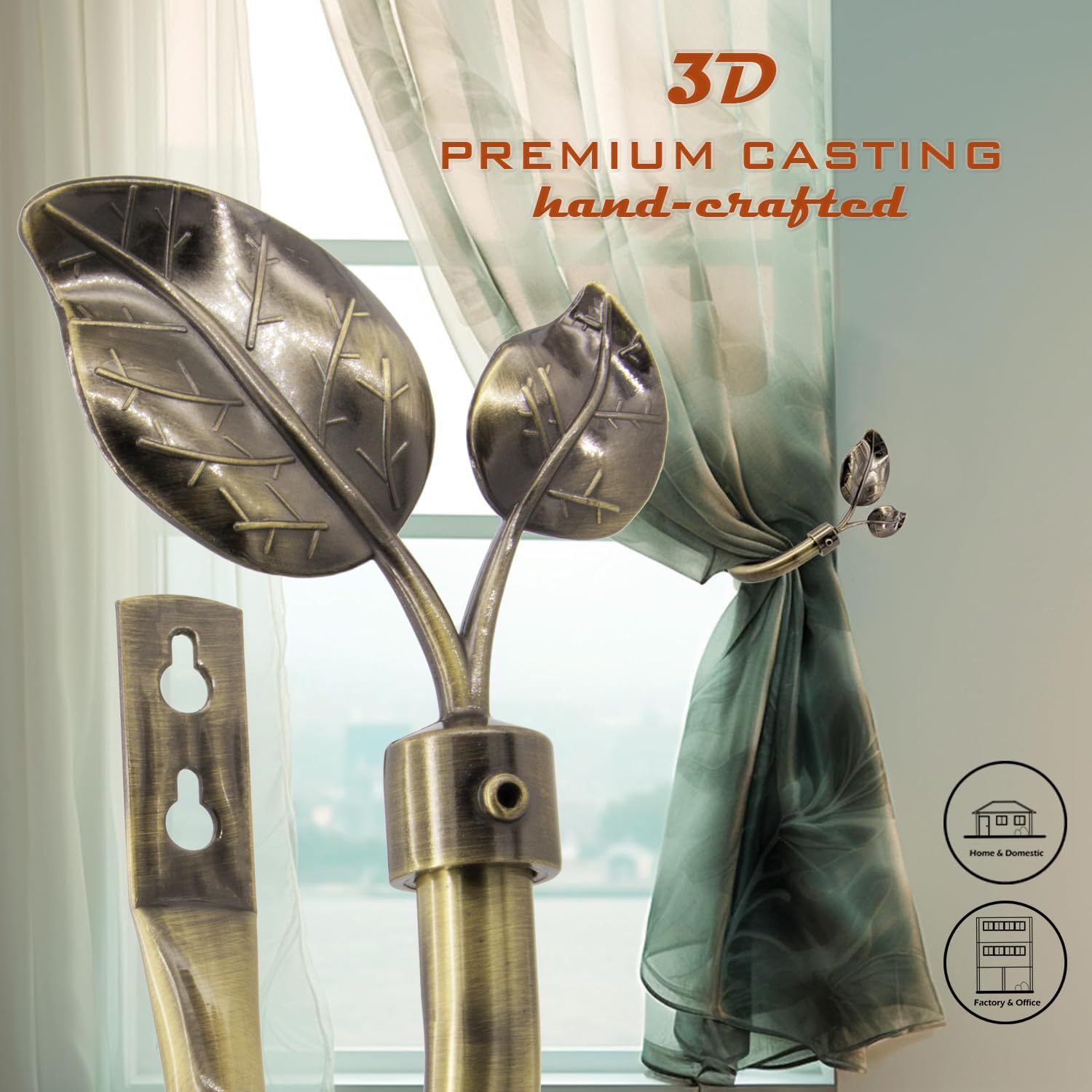 Premium Metal Leaf Curtain Holdbacks 2 Pack Antique Brass
