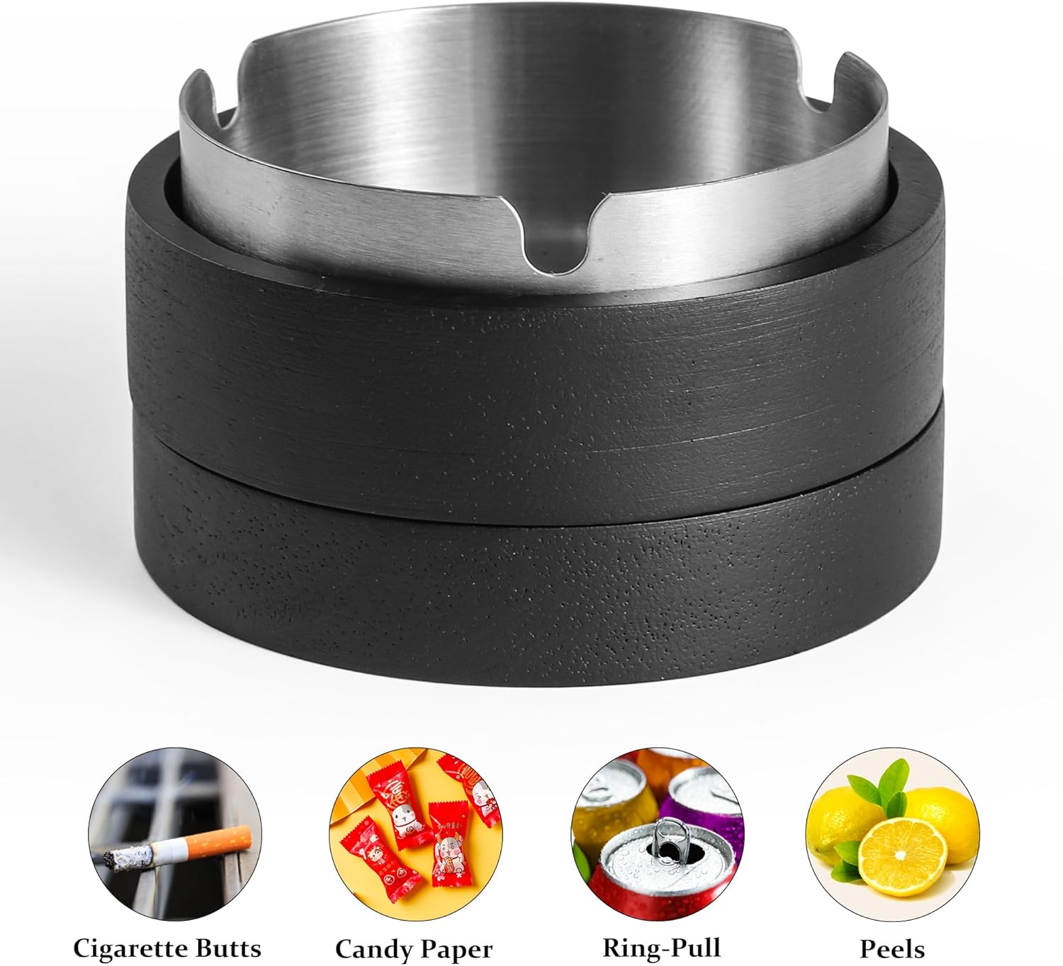 Wooden Ashtray with Lid for Outdoor Indoor Use Black
