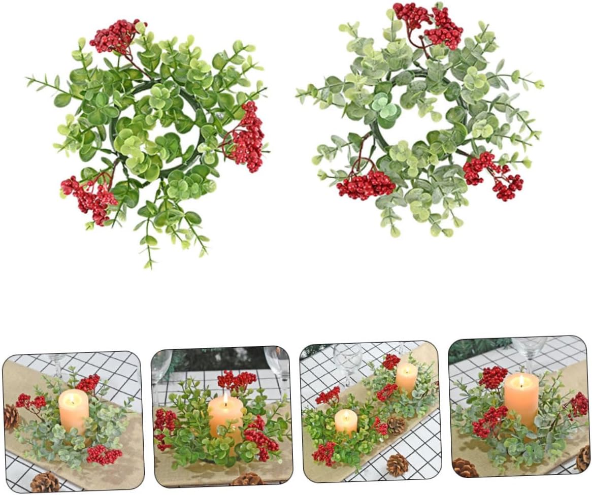 2pcs Eucalyptus Red Berry Candle Christmas Wreaths for Party