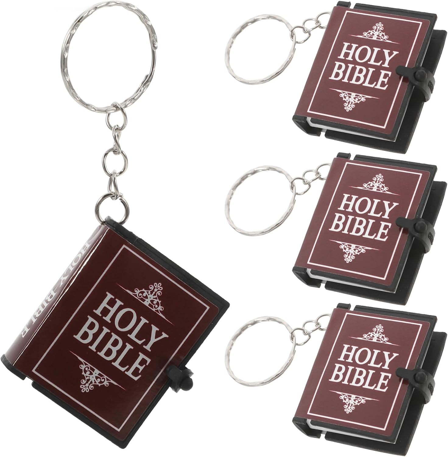 4pcs Miniature Bible Keychain Set with English Verses