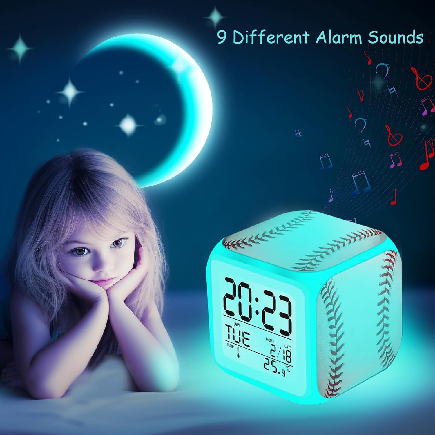 Baseball Alarm Clock with Color Changing Nightlight
