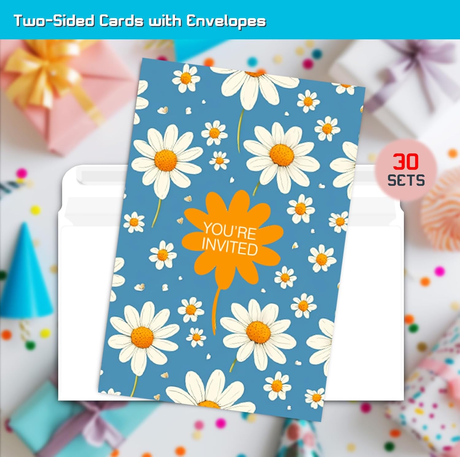 Daisy Flower Birthday Party Invitation Cards for Kids