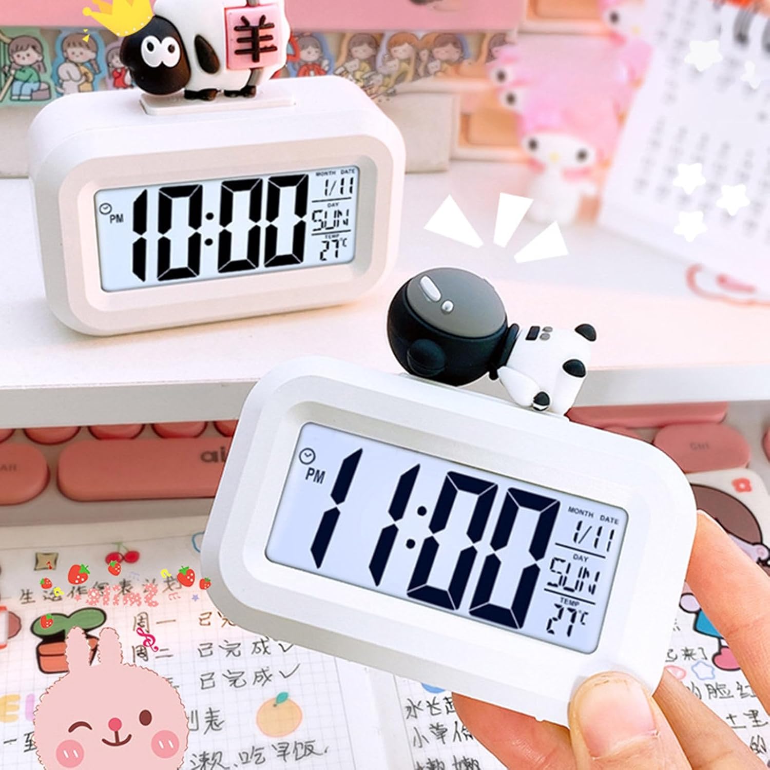 Pink Strawberry Design Alarm Clock with Backlight and Power Saving