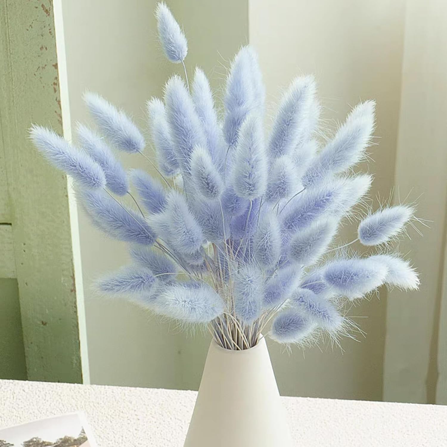 120 Pcs Blue Bunny Tails Dried Flowers Decor