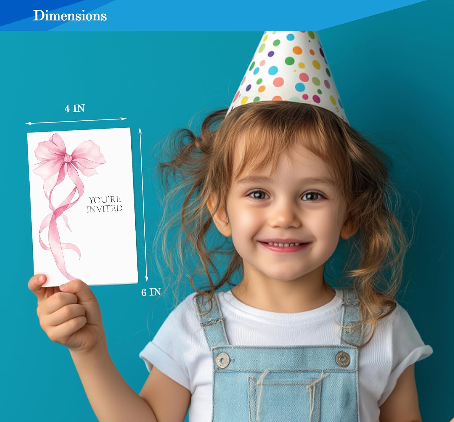 Pink Bow Birthday Invitations for Girls 4x6 30 Sets with Envelopes