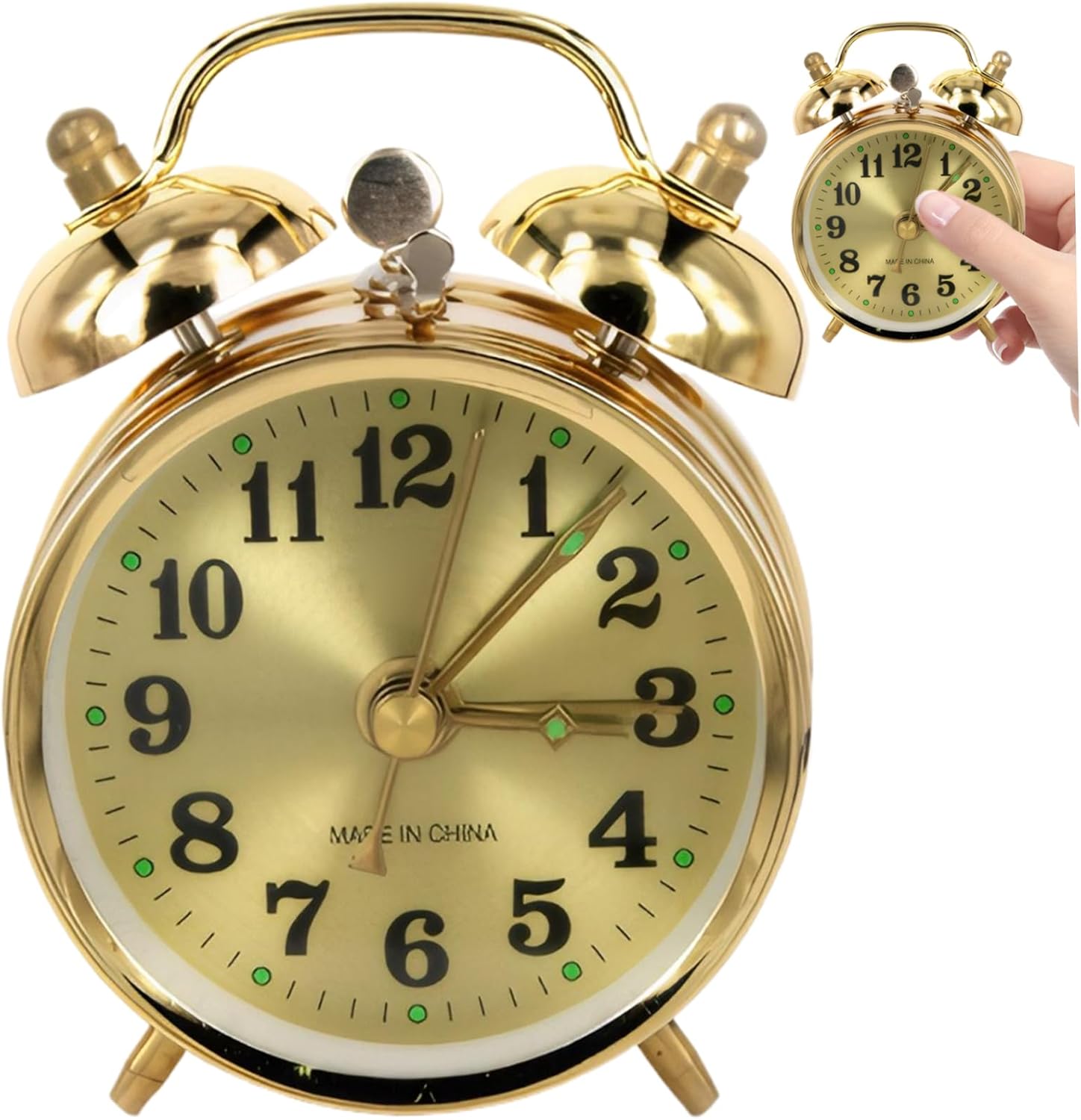 Wind Up Alarm Clock Gold Metal Twin Bell Design