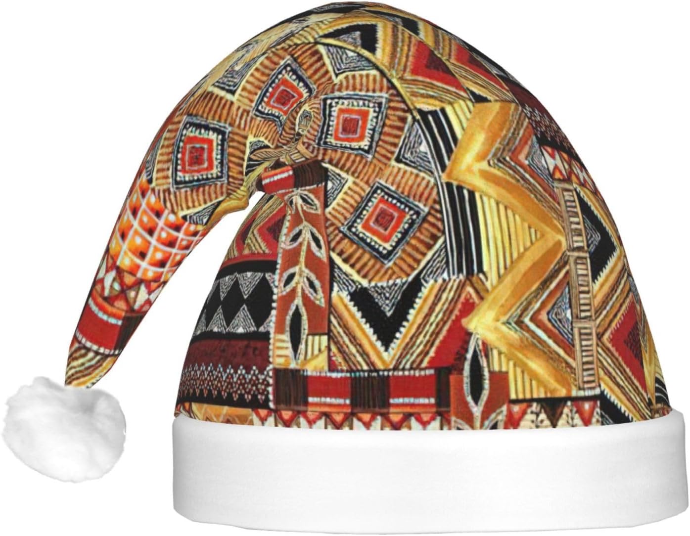 African Textile Patchwork Print LED Christmas Hat for Adults