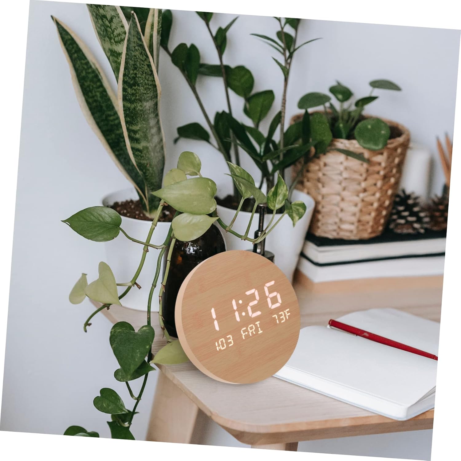 1pc Multifunctional LED Wooden Alarm Clock with Mirror