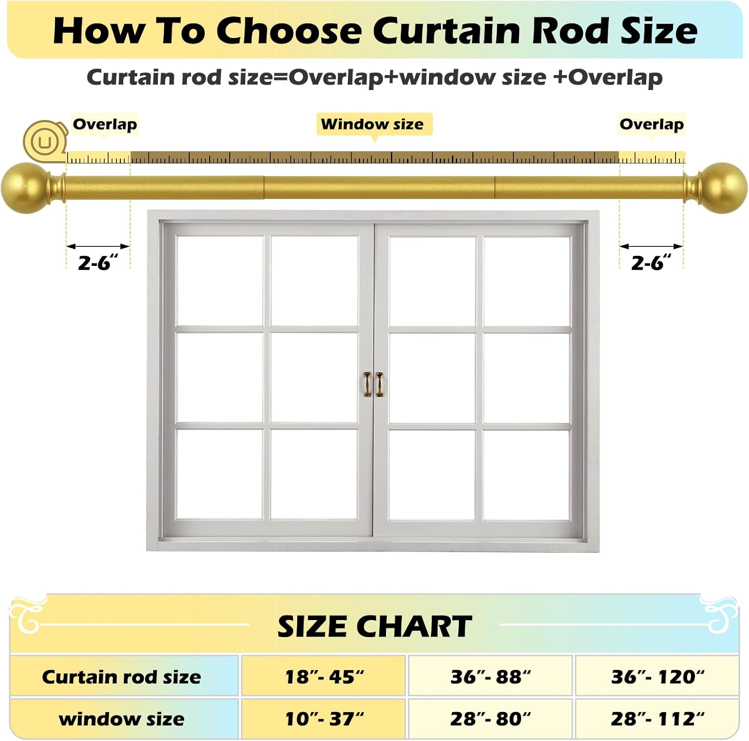Gold Curtain Rods 18-45 Set with Finials and Brackets