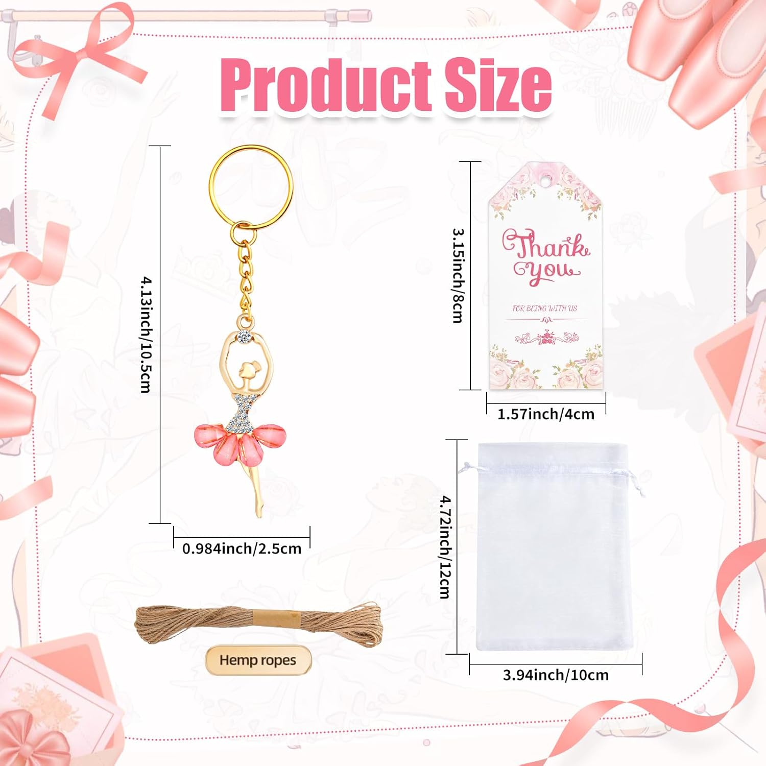 30 Sets Birthday Party Favors Ballerina Keychain Pack