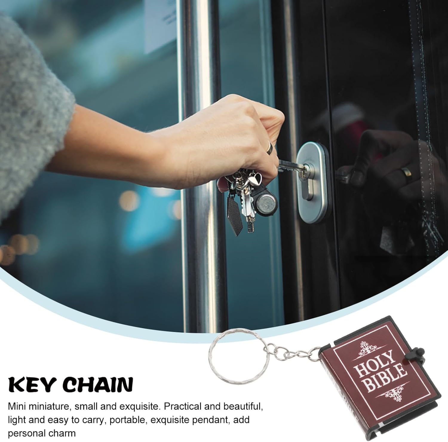 4pcs Miniature Bible Keychain Set with English Verses