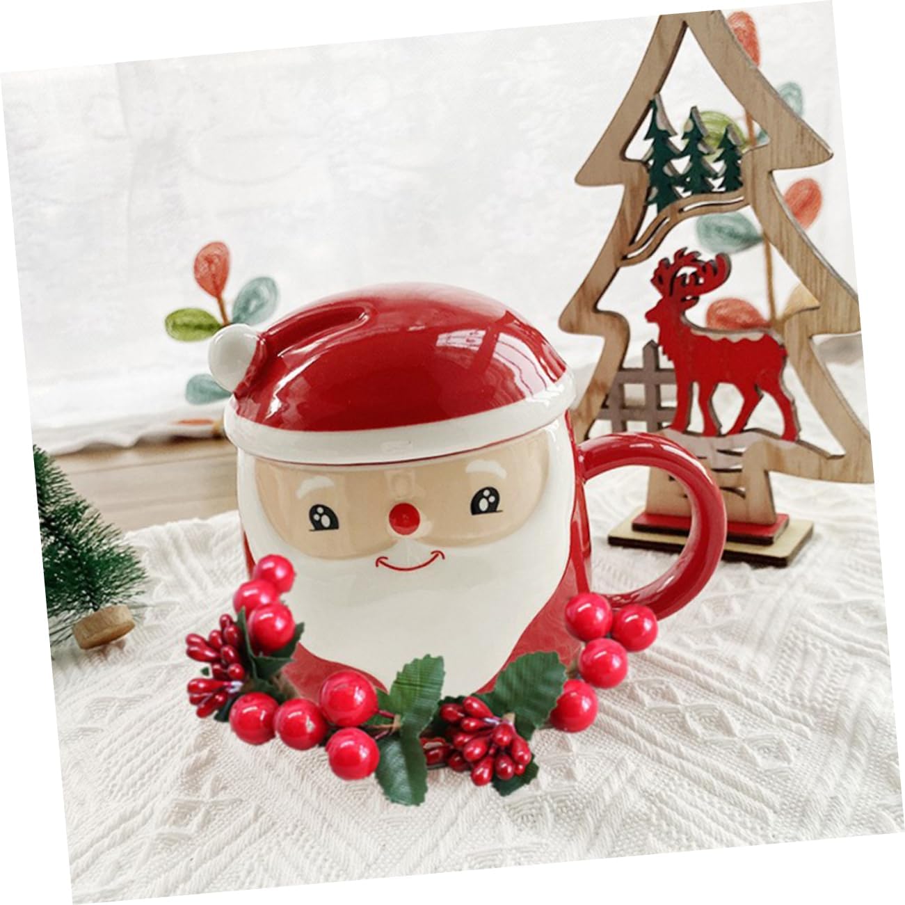 VALICLUD 4pcs Simulated Berry Candle Wreaths Decor for Christmas