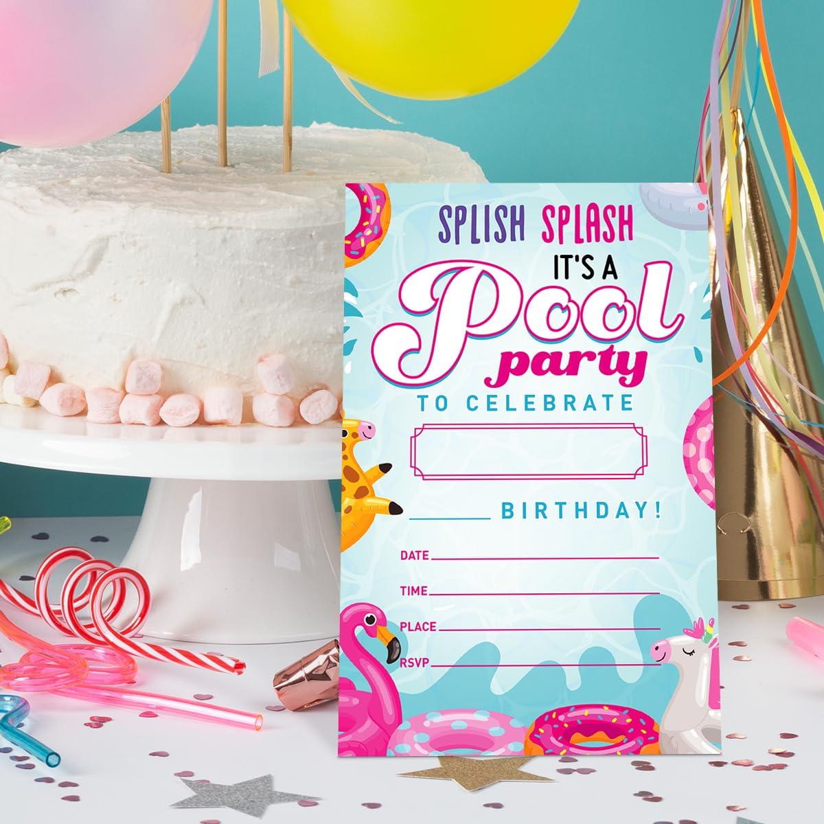 Birthday Invitations Pool Party Set of 20 with Envelopes
