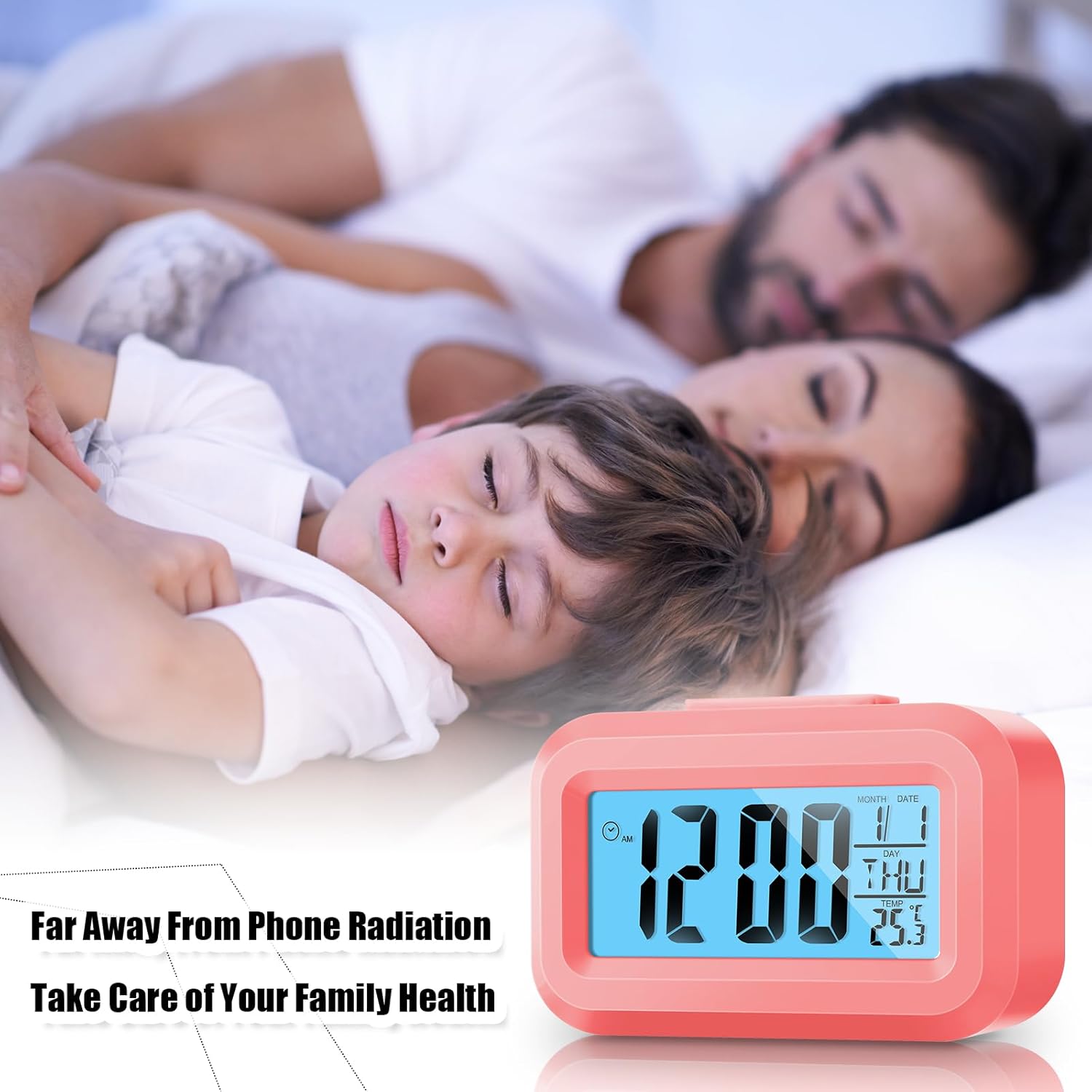 Highergo 3 Pack Digital Alarm Clocks with Night Light and Temperature Display