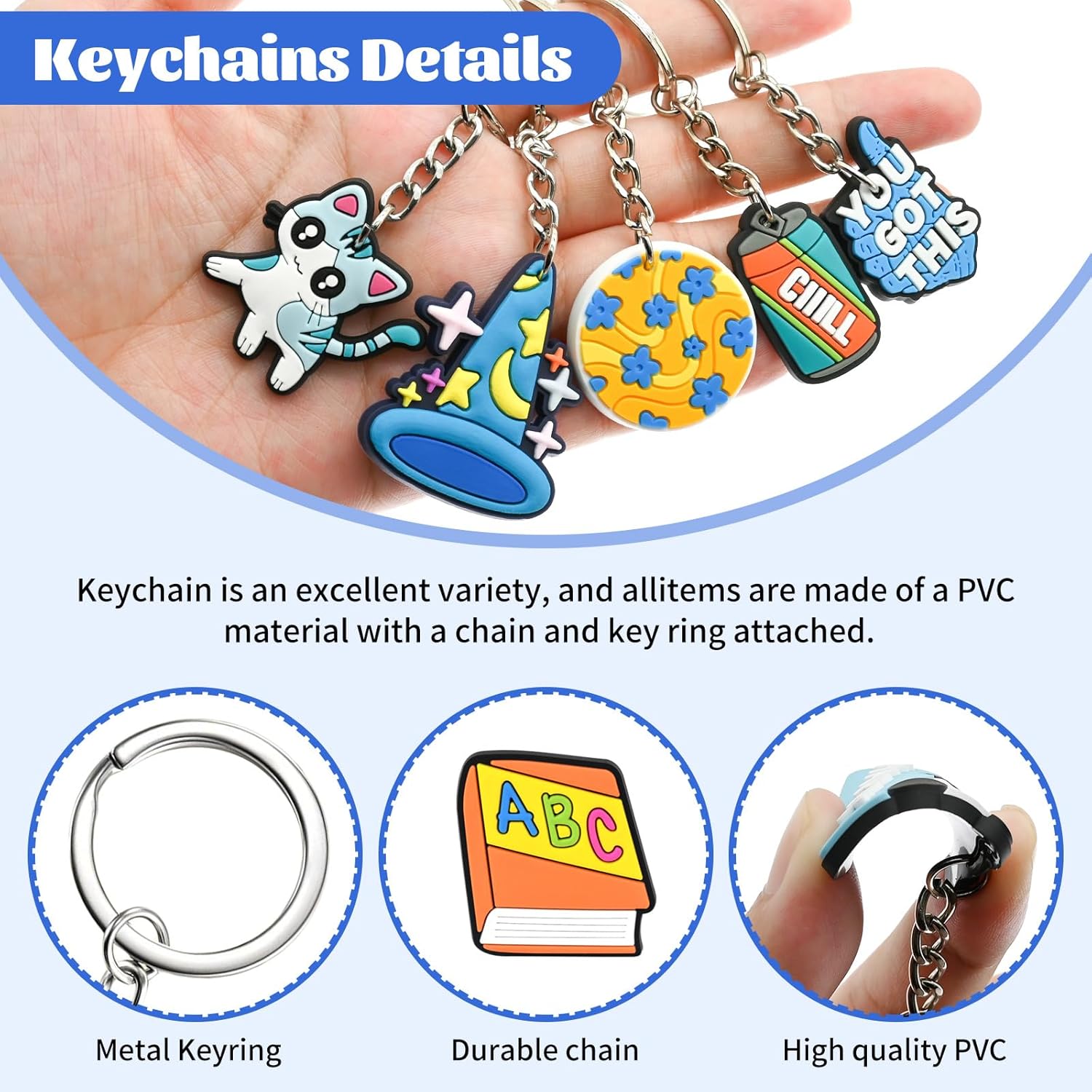 100pcs Cute Keychain Set for Classroom Gifts and Party Favors